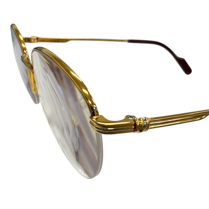 美品□Cartier カルティエ ヴィンテージ トリニティ ハーフリム メガネ 眼鏡 アイウェア ゴールド ボルドー 49□18-135 度入 フランス製