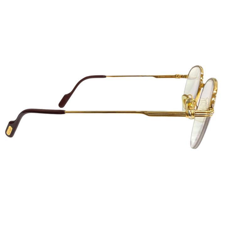 美品□Cartier カルティエ ヴィンテージ トリニティ ハーフリム メガネ 眼鏡 アイウェア ゴールド ボルドー 49□18-135 度入 フランス製