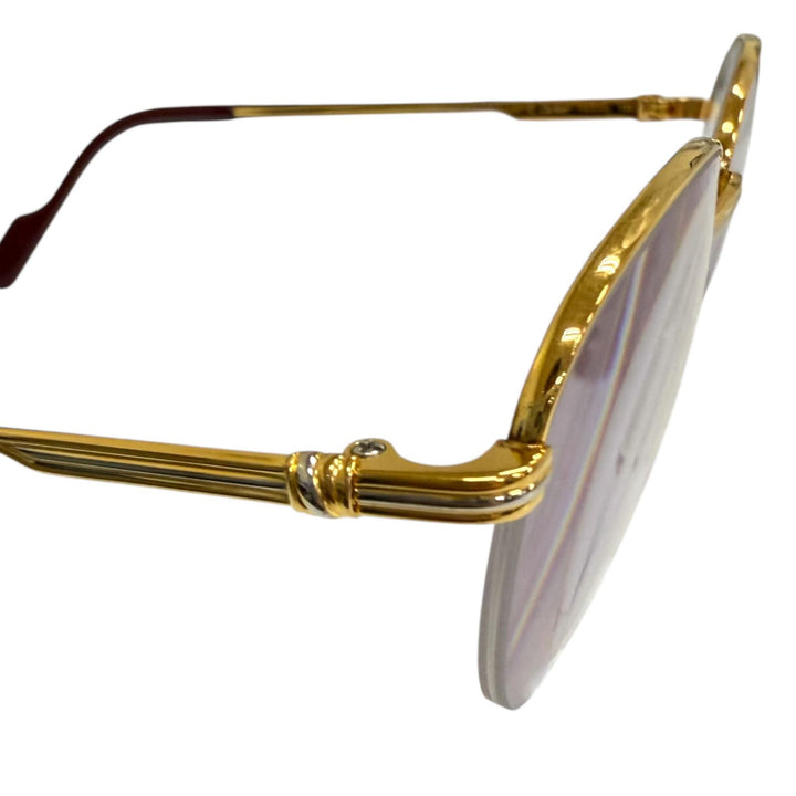 美品□Cartier カルティエ ヴィンテージ トリニティ ハーフリム メガネ 眼鏡 アイウェア ゴールド ボルドー 49□18-135 度入 フランス製