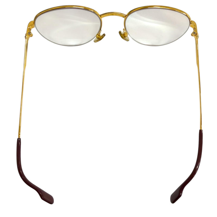 美品□Cartier カルティエ ヴィンテージ トリニティ ハーフリム メガネ 眼鏡 アイウェア ゴールド ボルドー 49□18-135 度入 フランス製