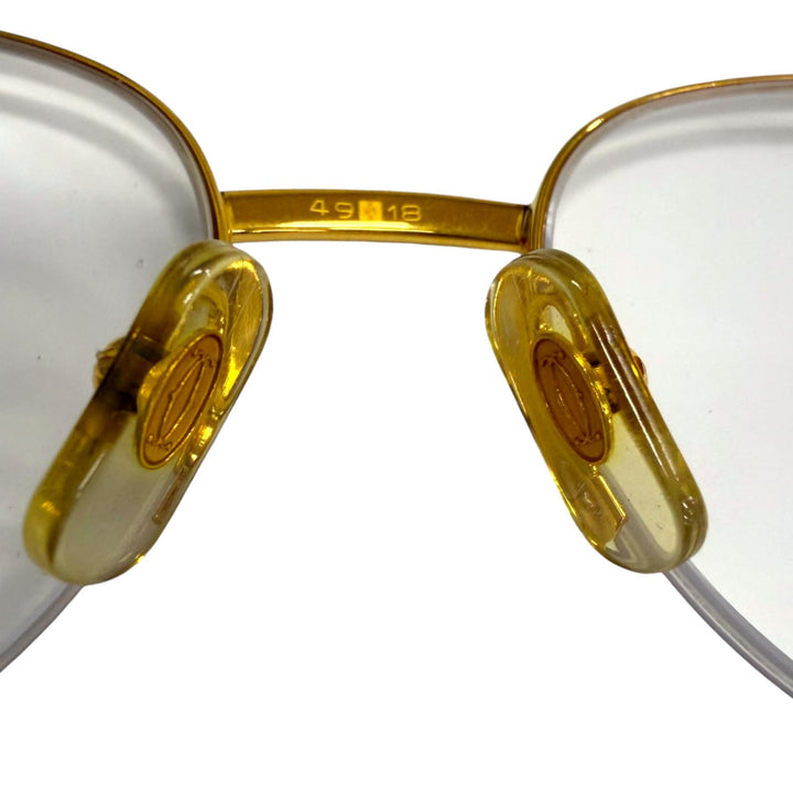 美品□Cartier カルティエ ヴィンテージ トリニティ ハーフリム メガネ 眼鏡 アイウェア ゴールド ボルドー 49□18-135 度入 フランス製