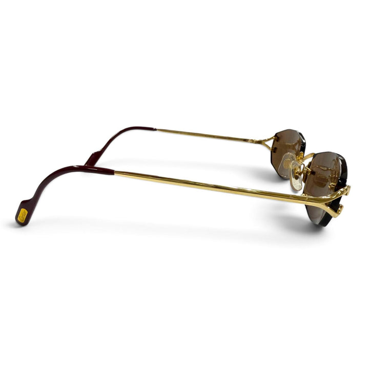 美品▼Cartier カルティエ 2C デコール リムレス ツーポイント アイウェア サングラス ゴールド ボルドー □22 135 デモレンズ メンズ