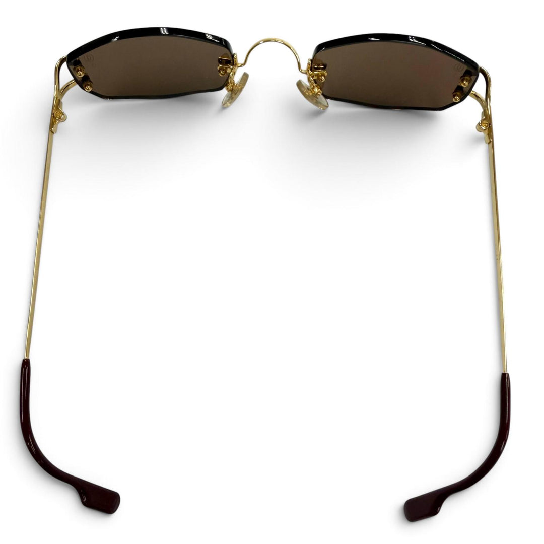 美品▼Cartier カルティエ 2C デコール リムレス ツーポイント アイウェア サングラス ゴールド ボルドー □22 135 デモレンズ メンズ