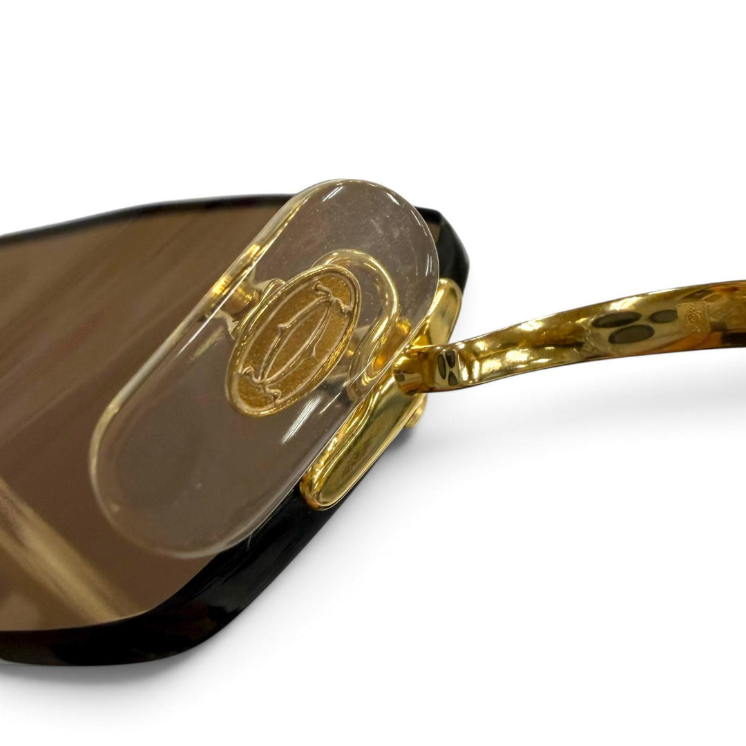 美品▼Cartier カルティエ 2C デコール リムレス ツーポイント アイウェア サングラス ゴールド ボルドー □22 135 デモレンズ メンズ