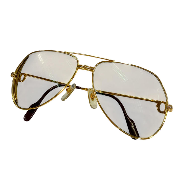 美品▼Cartier カルティエ ヴィンテージ ツーブリッジ ティアドロップ ロゴ金具付き アイウェア サングラス ゴールド 62□14 140 度入り