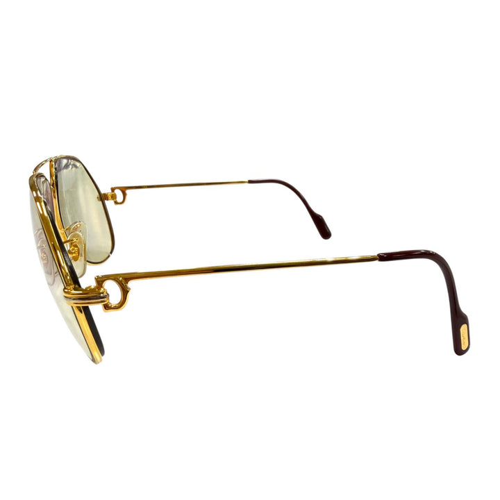 美品▼Cartier カルティエ ヴィンテージ ツーブリッジ ティアドロップ ロゴ金具付き アイウェア サングラス ゴールド 62□14 140 度入り