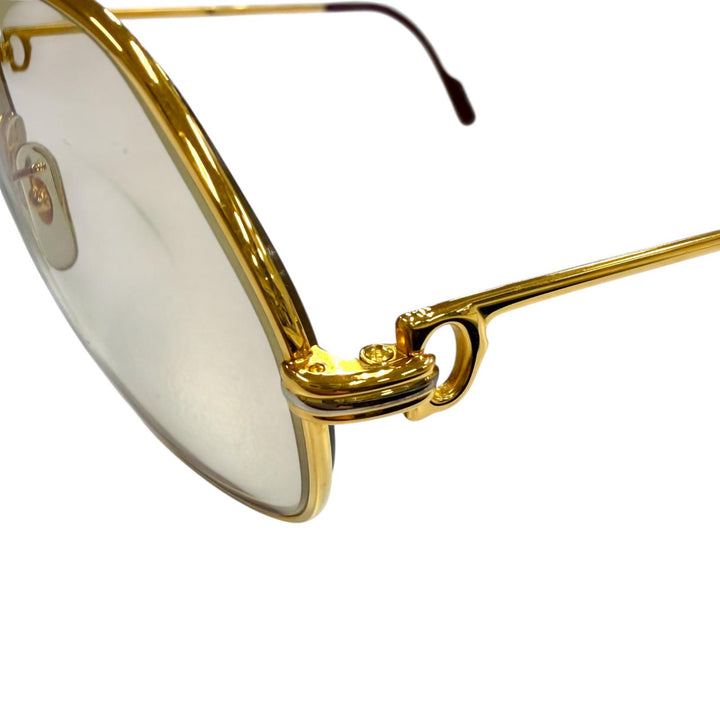 美品▼Cartier カルティエ ヴィンテージ ツーブリッジ ティアドロップ ロゴ金具付き アイウェア サングラス ゴールド 62□14 140 度入り