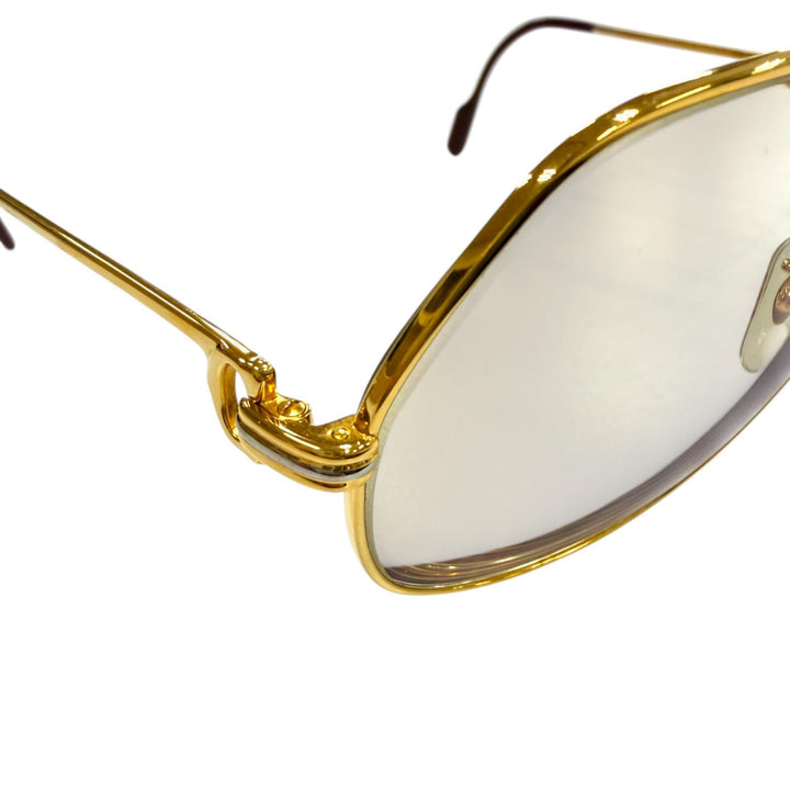 美品▼Cartier カルティエ ヴィンテージ ツーブリッジ ティアドロップ ロゴ金具付き アイウェア サングラス ゴールド 62□14 140 度入り