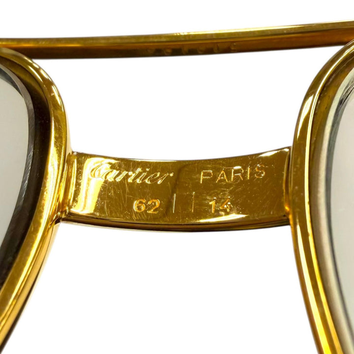 美品▼Cartier カルティエ ヴィンテージ ツーブリッジ ティアドロップ ロゴ金具付き アイウェア サングラス ゴールド 62□14 140 度入り