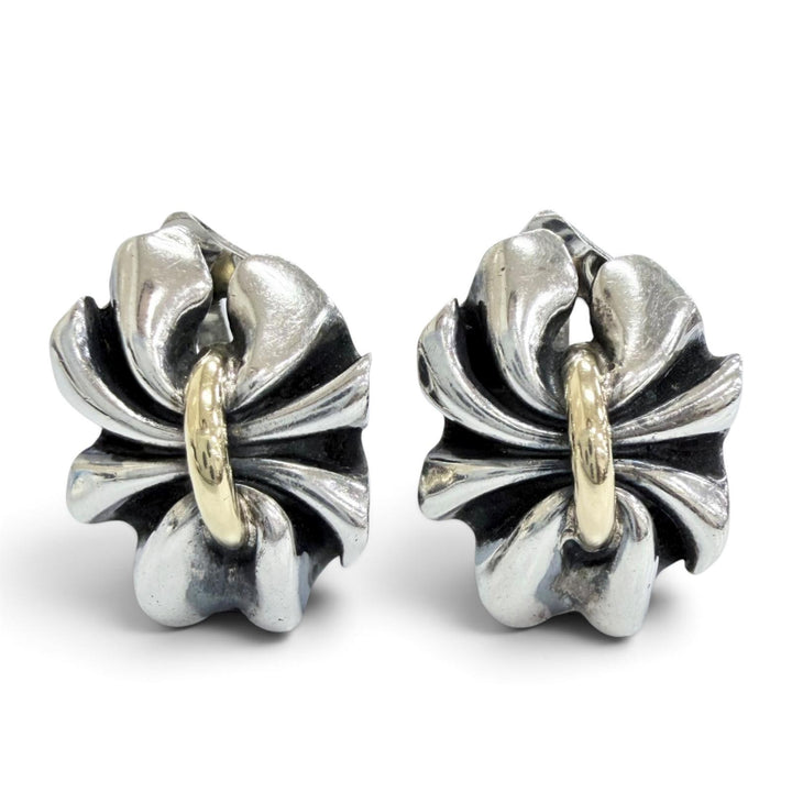 美品△Georg Jensen ジョージジェンセン 401 925 BOW イヤリング アクセサリー 両耳用 クリップ シルバー ゴールド 重量10.5g レディース