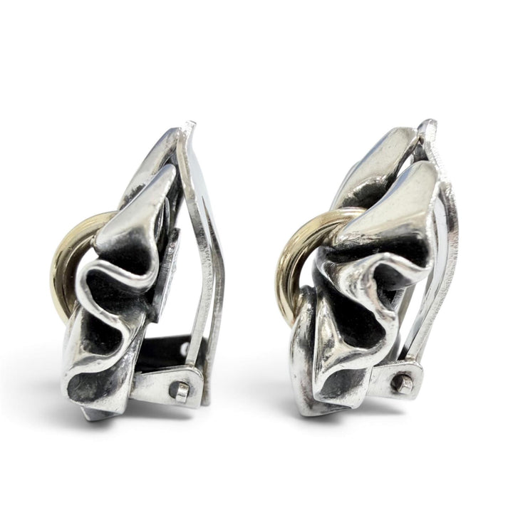 美品△Georg Jensen ジョージジェンセン 401 925 BOW イヤリング アクセサリー 両耳用 クリップ シルバー ゴールド 重量10.5g レディース