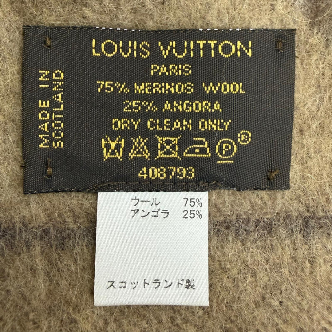 美品□LOUIS VUITTON ルイヴィトン M70484 ウール75％ アンゴラ サークルロゴ マフラー スコットランド製 正規品