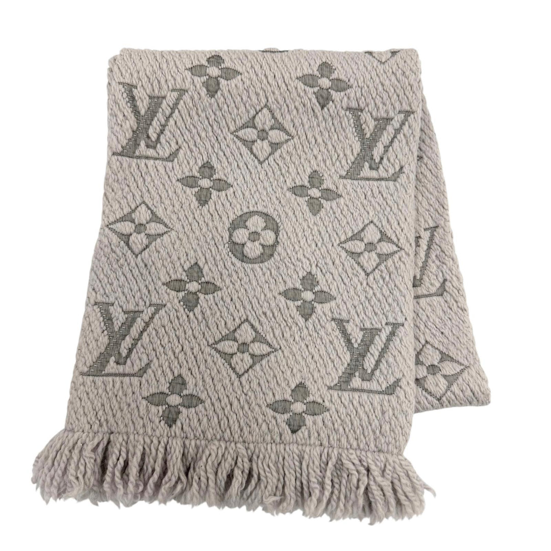 美品☆LOUIS VUITTON ルイヴィトン M74742 エシャルプ・ロゴマニア ウール シルク グリペルル マフラー イタリア製 正規品 レディース