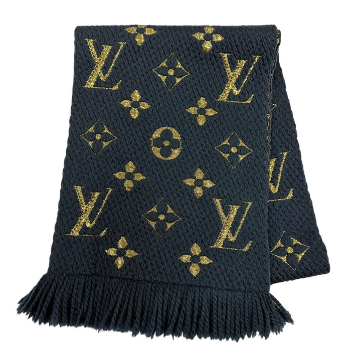 美品☆LOUIS VUITTON ルイヴィトン M70815 エシャルプ・ロゴマニア シャイン ウール シルク ブルーペトロール マフラー イタリア製