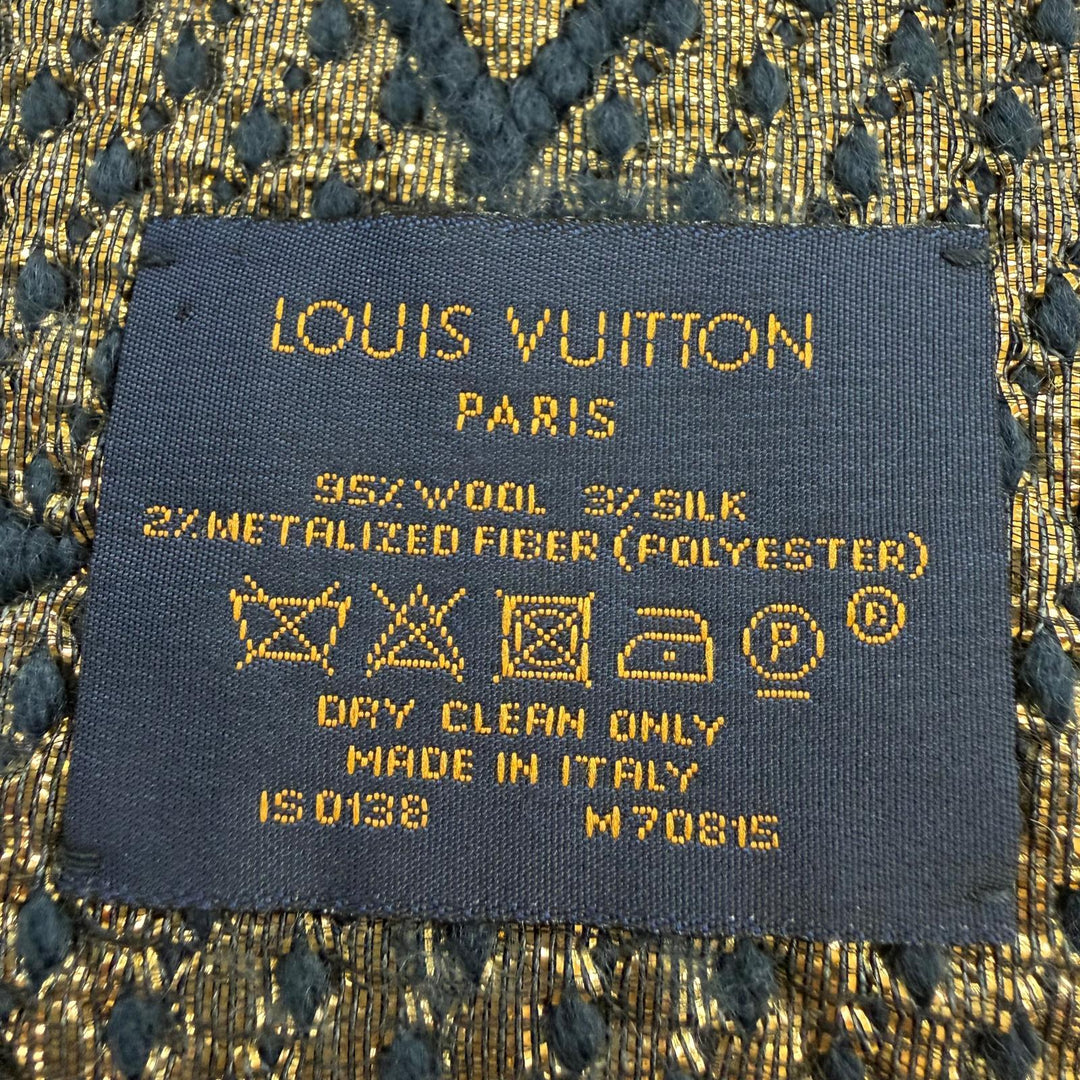 美品☆LOUIS VUITTON ルイヴィトン M70815 エシャルプ・ロゴマニア シャイン ウール シルク ブルーペトロール マフラー イタリア製