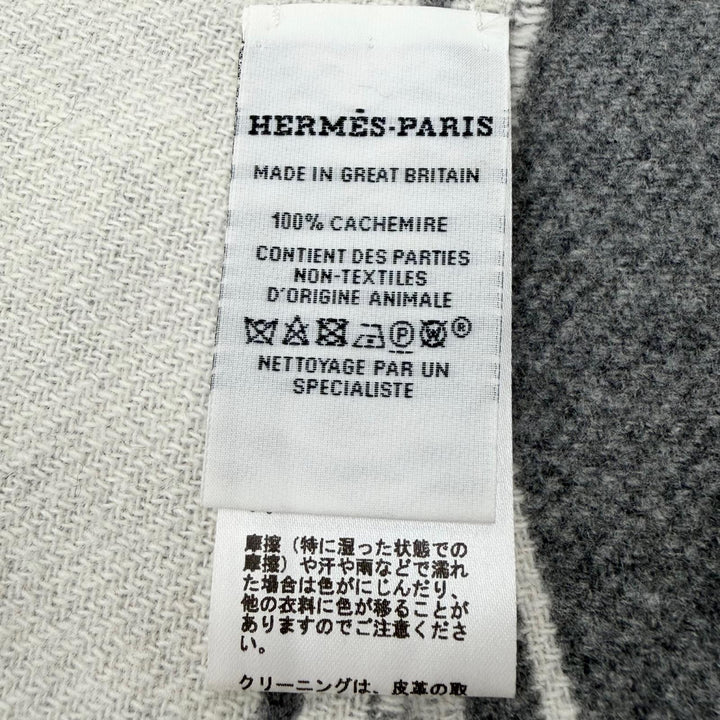極美品▼HERMES エルメス クレドゥH カシミヤ100% 羊革 レザーパッチ フリンジ付 マフラー グレー イタリア製 正規品 メンズ レディース