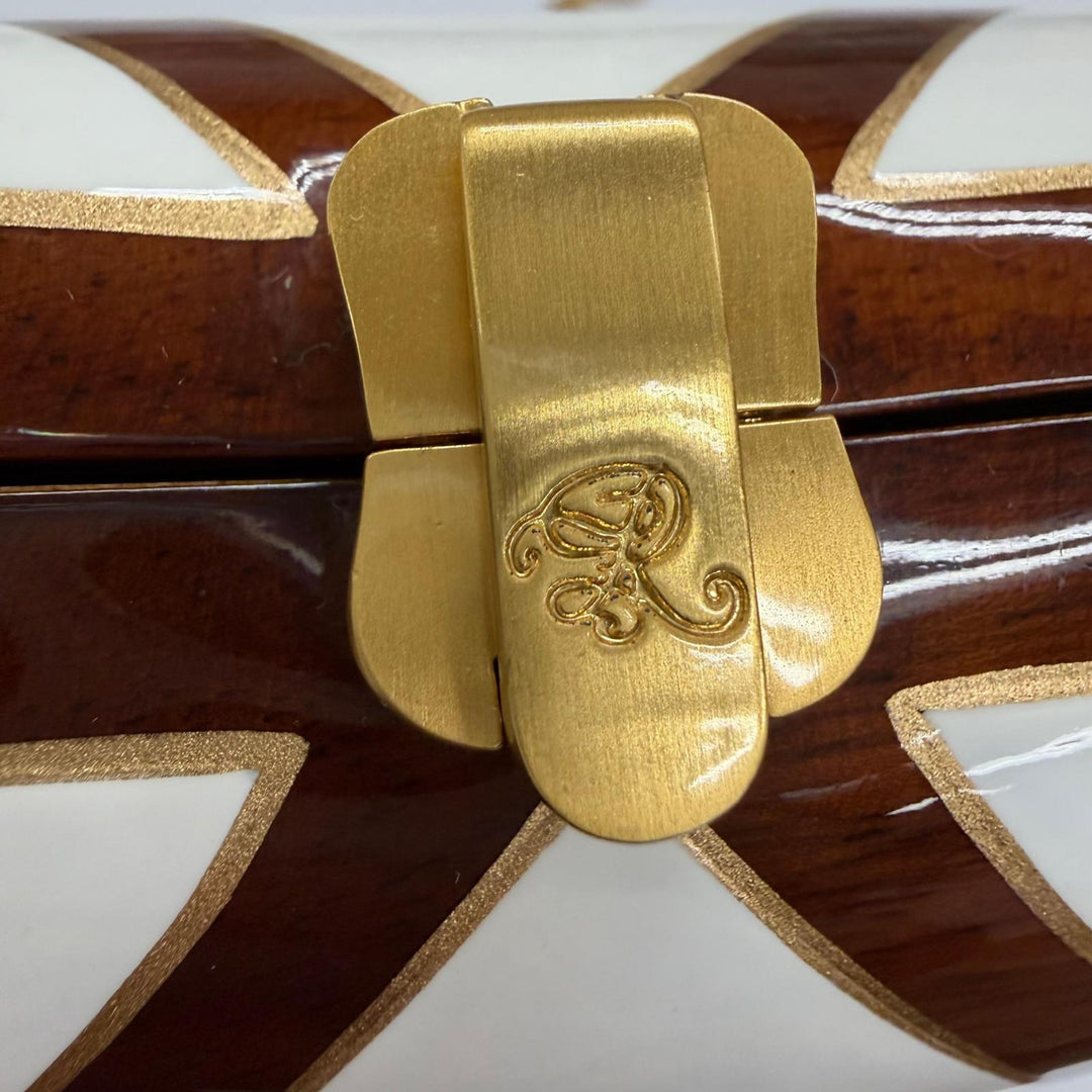極美品☆ROCIO ロシオ RAMESSES CLASSIC チェーン ウッドバッグ クラッチバッグ ホワイト ブラウン レディース 保存袋付き