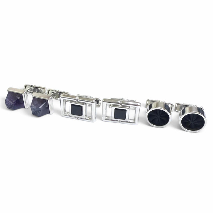 極美品□Dunhill ダンヒル 925 アメジスト スクエア サークル カフスボタン カフリンクス 三点セット シルバー 総重量45g メンズ 箱付き