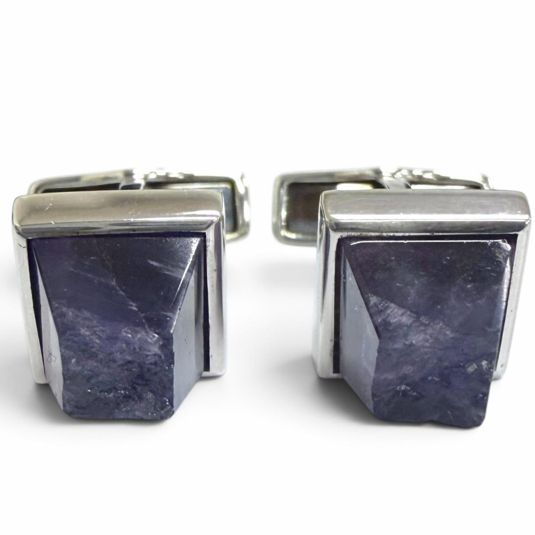 極美品□Dunhill ダンヒル 925 アメジスト スクエア サークル カフスボタン カフリンクス 三点セット シルバー 総重量45g メンズ 箱付き