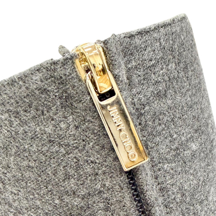 未使用品△JIMMY CHOO ジミーチュウ MINORI 65 ミノリ JCロゴ金具 サイドジップ ショートブーツ アンクルブーツ グレー 35 保存袋付き