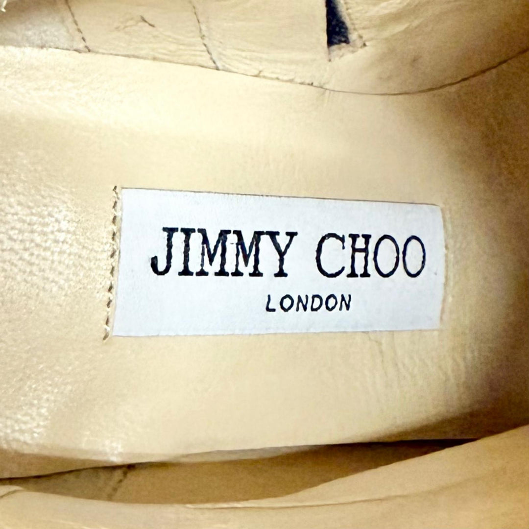 未使用品△JIMMY CHOO ジミーチュウ MINORI 65 ミノリ JCロゴ金具 サイドジップ ショートブーツ アンクルブーツ グレー 35 保存袋付き