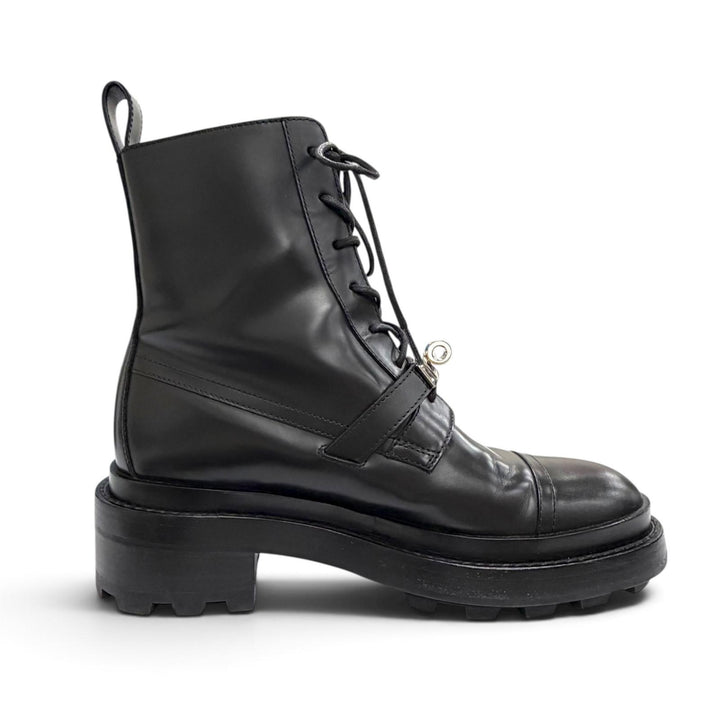 美品△HERMES エルメス 222070Z ファンク ケリーバックル レースアップ レザー アンクルブーツ ショートブーツ ブラック 35 伊製 袋付き
