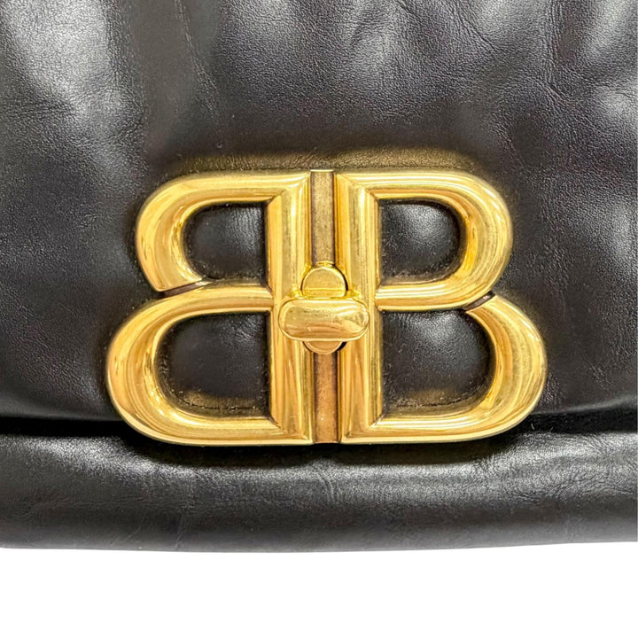 極美品△BALENCIAGA バレンシアガ 787896 MONACO モナコ レザー スリングバッグ ワンハンドル ショルダーバッグ ブラック ゴールド金具