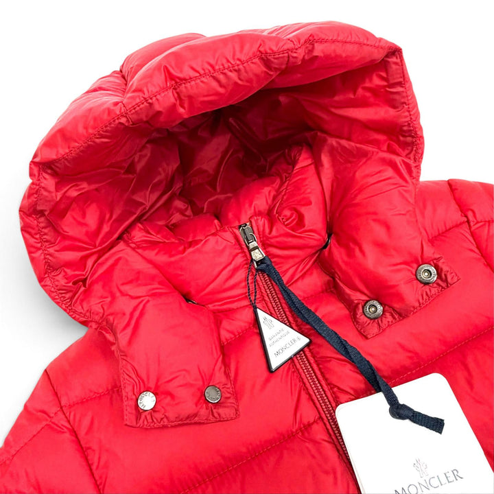 未使用品△MONCLER モンクレール NEW GASTONET ロゴワッペン フード付き ダウンジャケット レッド 6anni 116cm 正規品 キッズ