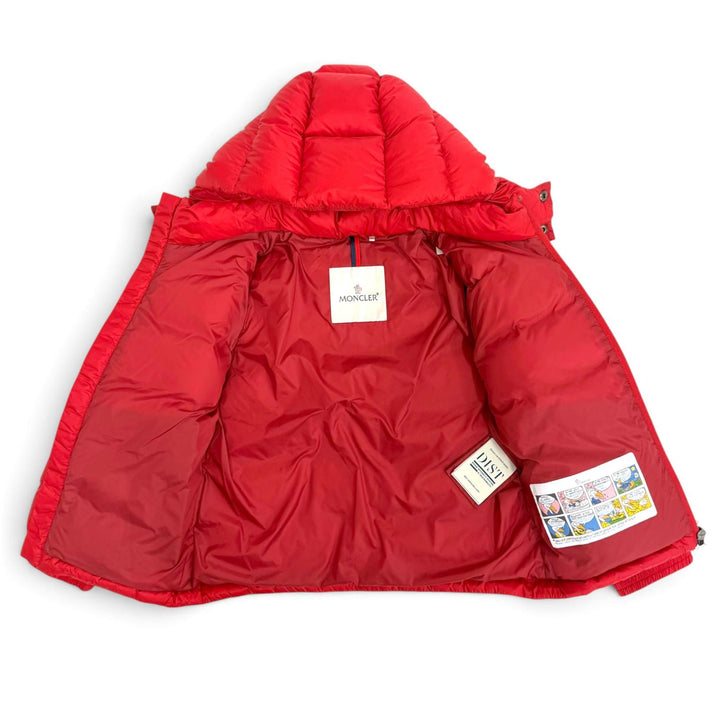 未使用品△MONCLER モンクレール NEW GASTONET ロゴワッペン フード付き ダウンジャケット レッド 6anni 116cm 正規品 キッズ