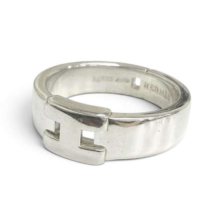 極美品□HERMES エルメス ニューヘラクレス AG925 Hロゴ リング 指輪 アクセサリー シルバー 52 (JP11.5号相当) 重量5.3g メンズ