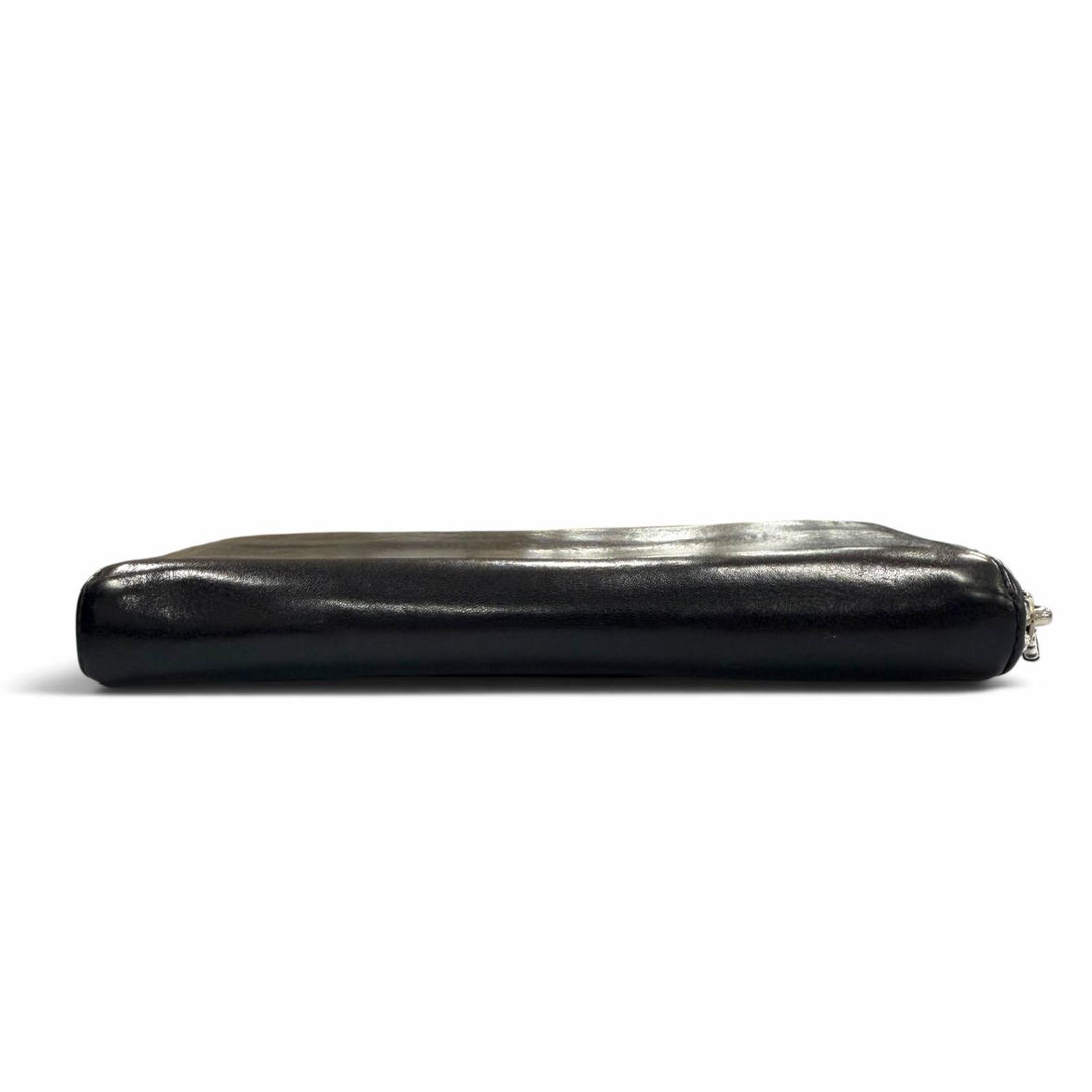 良品▼CHROME HEARTS クロムハーツ REC F ZIP PLANE プレーン レザー 925 スクロールラベル ロングウォレット 長財布 黒 インボイス付き