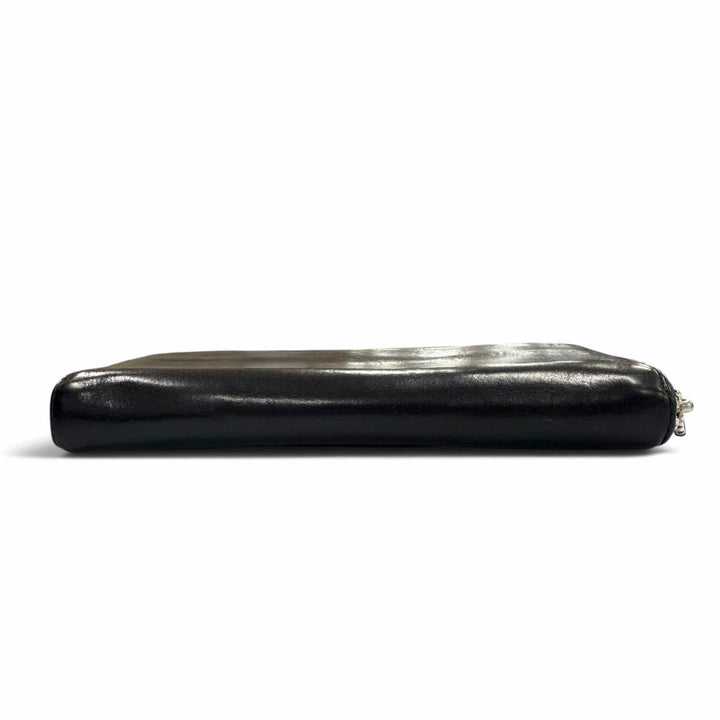 良品▼CHROME HEARTS クロムハーツ REC F ZIP PLANE プレーン レザー 925 スクロールラベル ロングウォレット 長財布 黒 インボイス付き