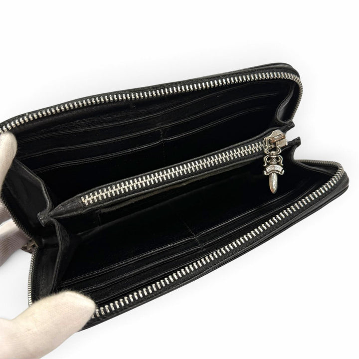 良品▼CHROME HEARTS クロムハーツ REC F ZIP PLANE プレーン レザー 925 スクロールラベル ロングウォレット 長財布 黒 インボイス付き