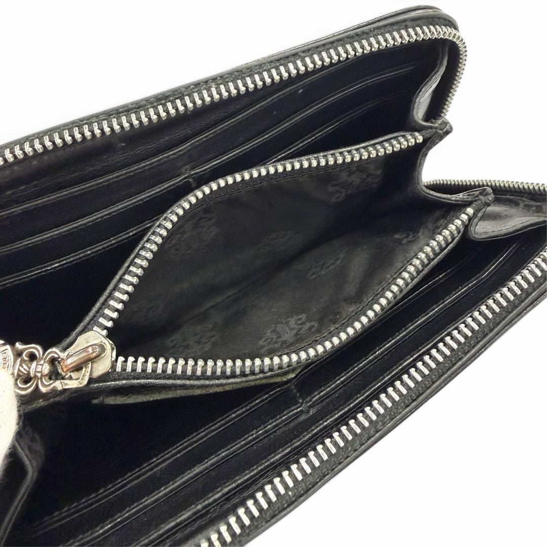 良品▼CHROME HEARTS クロムハーツ REC F ZIP PLANE プレーン レザー 925 スクロールラベル ロングウォレット 長財布 黒 インボイス付き