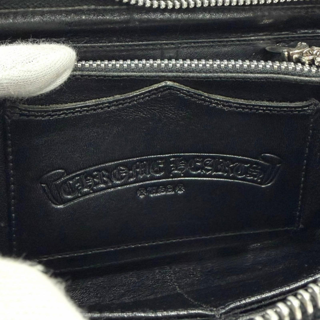 良品▼CHROME HEARTS クロムハーツ REC F ZIP PLANE プレーン レザー 925 スクロールラベル ロングウォレット 長財布 黒 インボイス付き