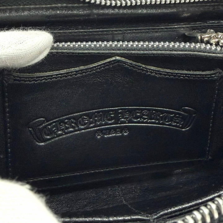良品▼CHROME HEARTS クロムハーツ REC F ZIP PLANE プレーン レザー 925 スクロールラベル ロングウォレット 長財布 黒 インボイス付き