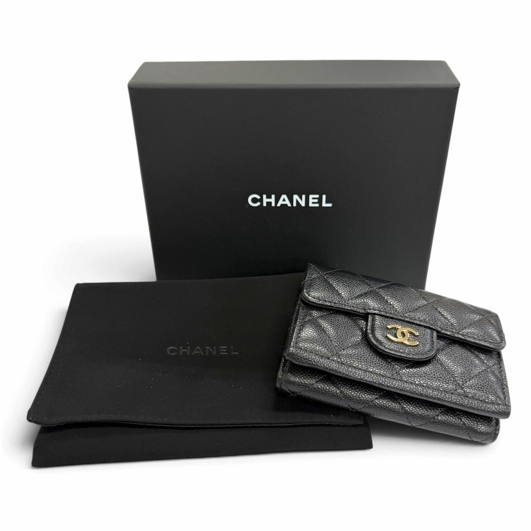 極美品△CHANEL シャネル AP0230 マトラッセ タイムレスクラシック スモールフラップウォレット キャビアスキン コンパクトウォレット
