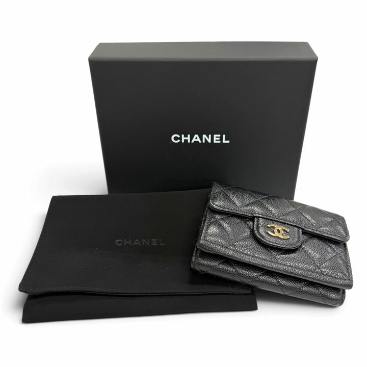 極美品△CHANEL シャネル AP0230 マトラッセ タイムレスクラシック スモールフラップウォレット キャビアスキン コンパクトウォレット