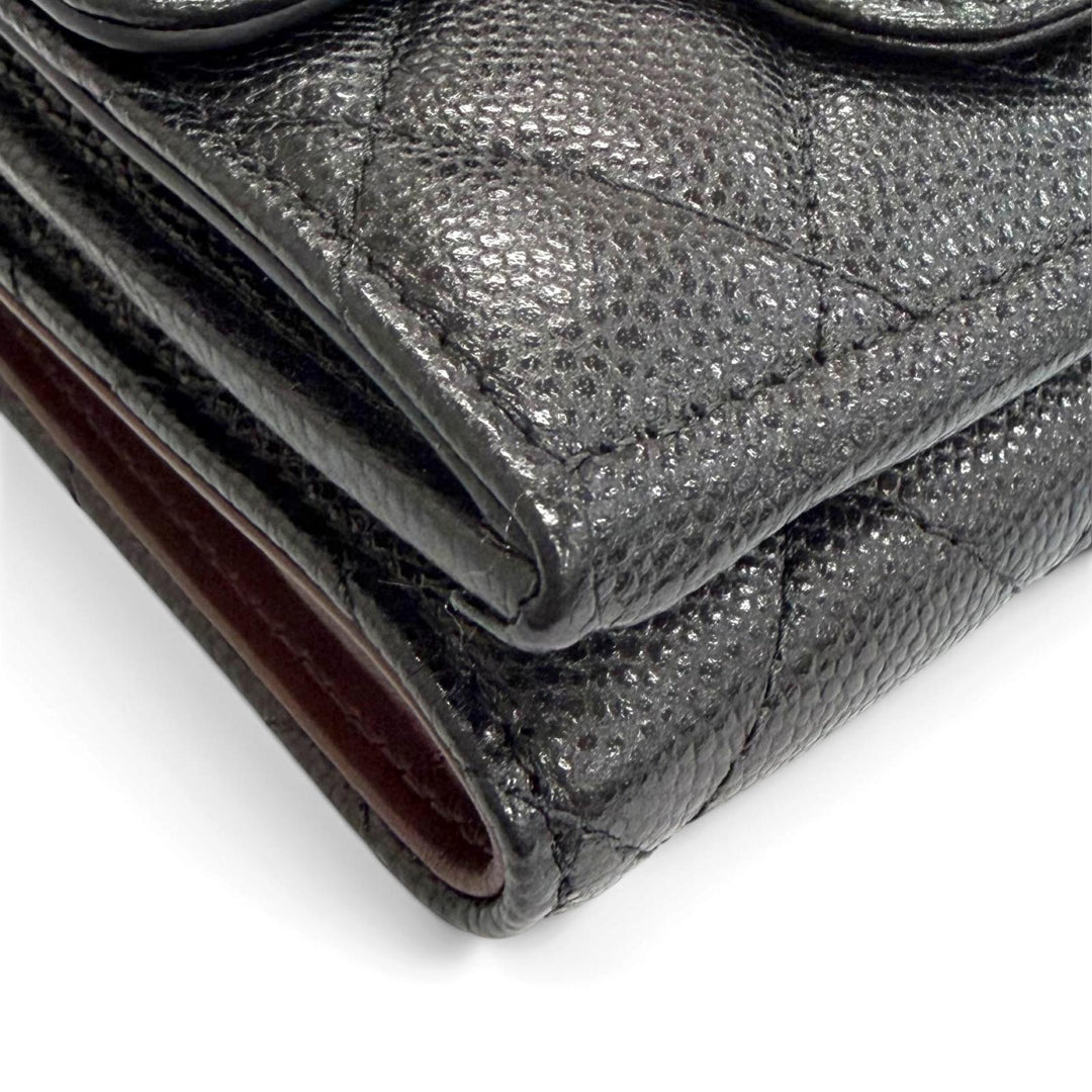 極美品△CHANEL シャネル AP0230 マトラッセ タイムレスクラシック スモールフラップウォレット キャビアスキン コンパクトウォレット