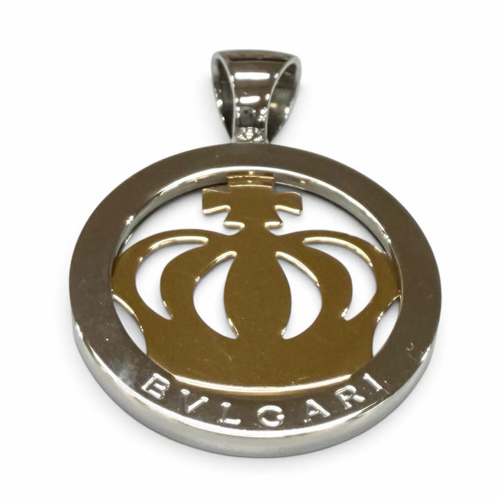 美品★BVLGARI ブルガリ 750(YG) ステンレススチール トンド クラウン ペンダント ネックレストップ イタリア製 重量11.06g メンズ