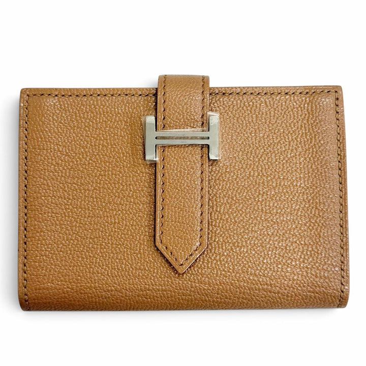 未使用品△HERMES エルメス ベアン ミニ シェーブル ケブラコ シルバー金具 コインケース付き カードケース 二つ折り財布 Z刻印 箱付き