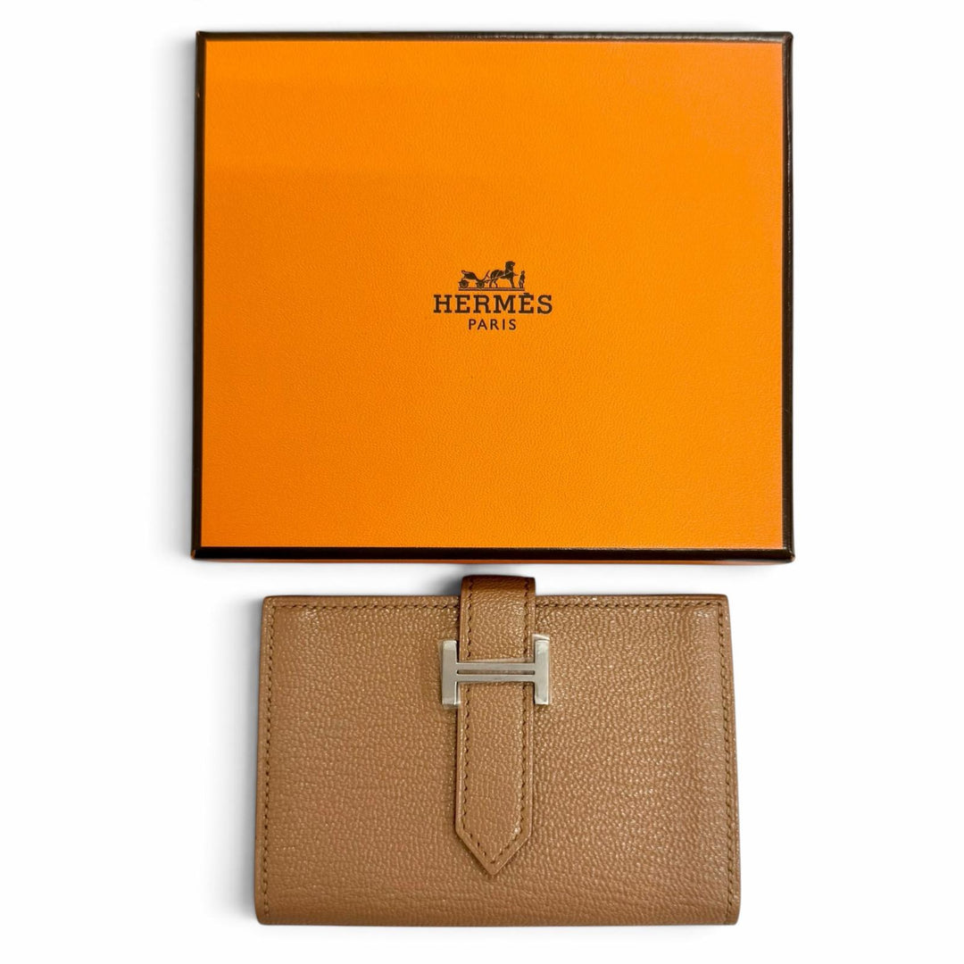 未使用品△HERMES エルメス ベアン ミニ シェーブル ケブラコ シルバー金具 コインケース付き カードケース 二つ折り財布 Z刻印 箱付き