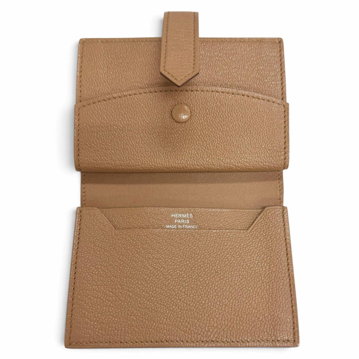 未使用品△HERMES エルメス ベアン ミニ シェーブル ケブラコ シルバー金具 コインケース付き カードケース 二つ折り財布 Z刻印 箱付き