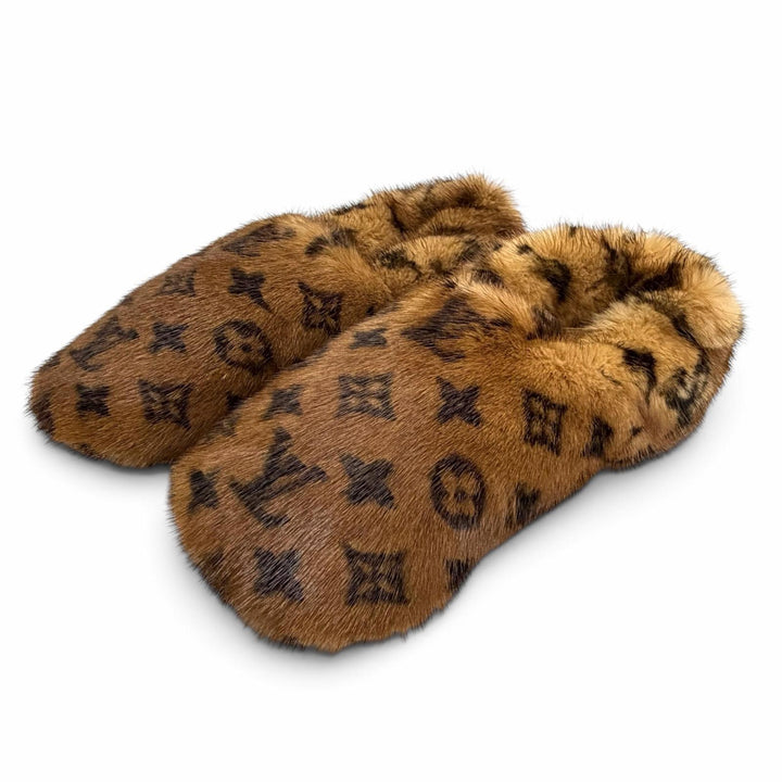 未使用品△LOUIS VUITTON ルイヴィトン ドリーミーライン ローファー ミンク モノグラム ルームシューズ スリッパ ブラウン系 37 伊製