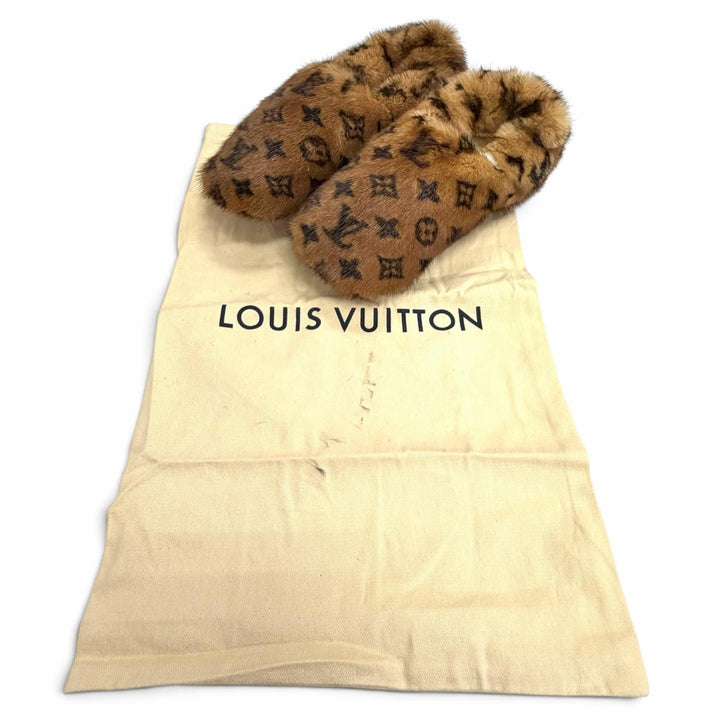 未使用品△LOUIS VUITTON ルイヴィトン ドリーミーライン ローファー ミンク モノグラム ルームシューズ スリッパ ブラウン系 37 伊製