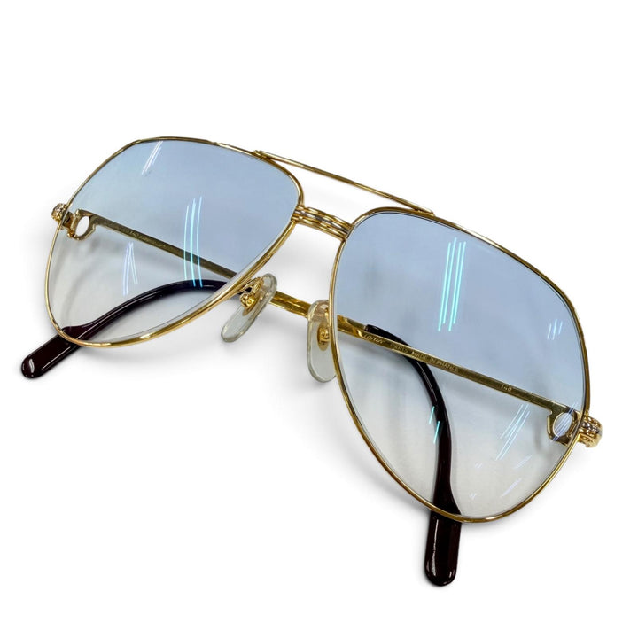 美品●Cartier カルティエ ヴィンテージ トリニティ ツーブリッジ ティアドロップ サングラス ゴールド ボルドー 59□12 140 仏製 メンズ