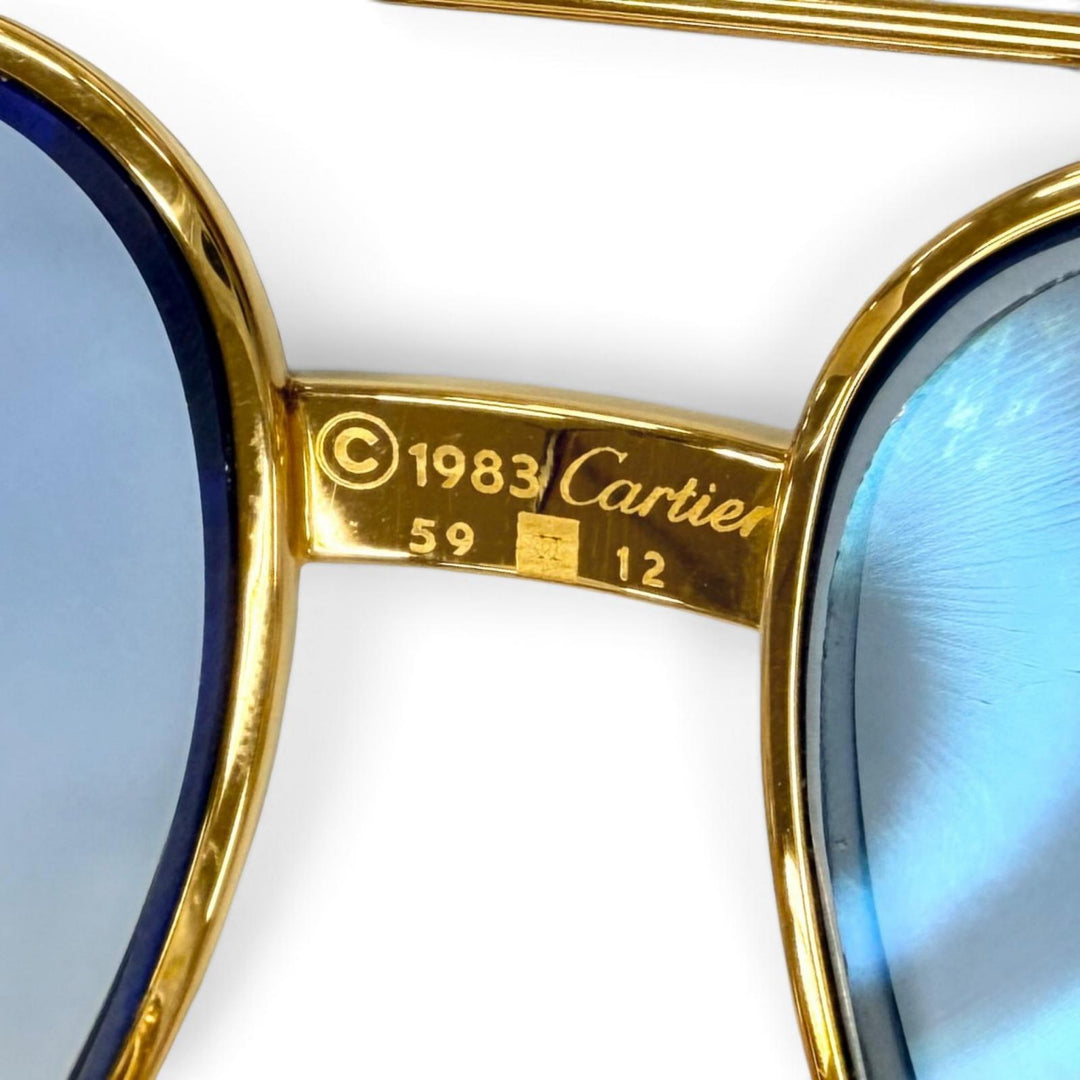 美品●Cartier カルティエ ヴィンテージ トリニティ ツーブリッジ ティアドロップ サングラス ゴールド ボルドー 59□12 140 仏製 メンズ