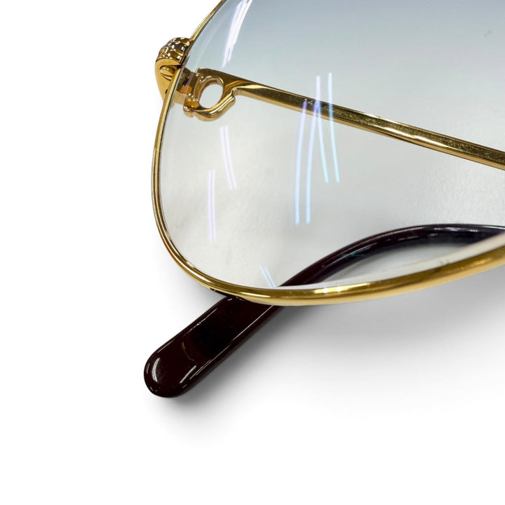 美品●Cartier カルティエ ヴィンテージ トリニティ ツーブリッジ ティアドロップ サングラス ゴールド ボルドー 59□12 140 仏製 メンズ