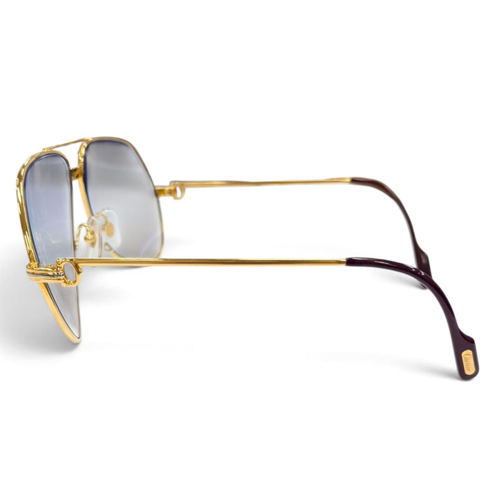 美品●Cartier カルティエ ヴィンテージ トリニティ ツーブリッジ ティアドロップ サングラス ゴールド ボルドー 59□12 140 仏製 メンズ