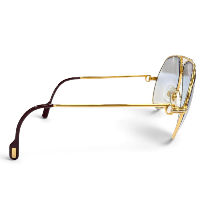 美品●Cartier カルティエ ヴィンテージ トリニティ ツーブリッジ ティアドロップ サングラス ゴールド ボルドー 59□12 140 仏製 メンズ